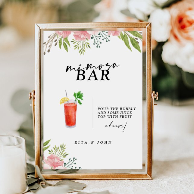 Carnation Floral Script Mimosa Bar Wedding Sign (Creator Uploaded)