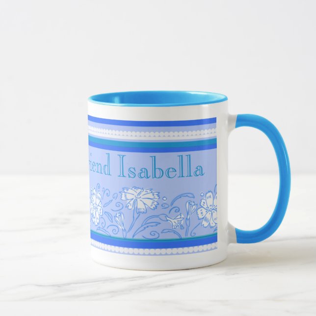 Carnation flower blue dearest friend mug (Right)