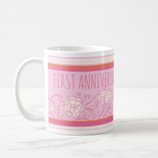 Carnation flower orange and pink 1st Anniversary Coffee Mug (Left)