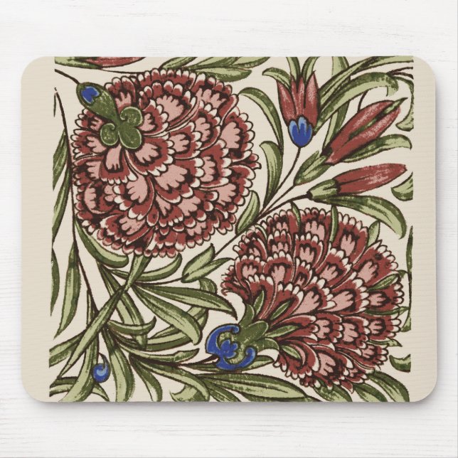 Carnation Flower Tile Antique Art Mouse Mat (Front)