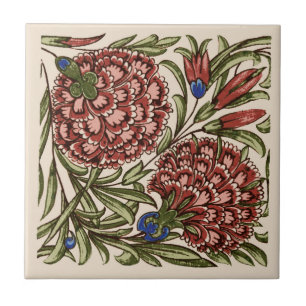 Carnation Flower Tile Antique Rustic Art