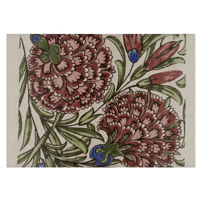 Carnation Flower Tile Antique Rustic Art Cutting Board (Front)