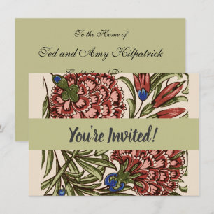 Carnation Flower Tile Antique Rustic Art Invitation
