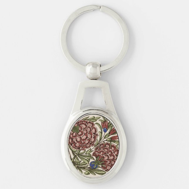 Carnation Flower Tile Antique Rustic Art Key Ring (Front)