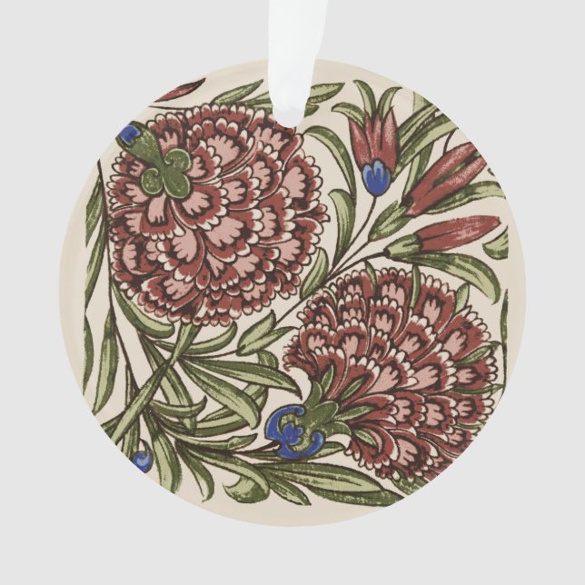 Carnation Flower Tile Antique Rustic Art Ornament (Front)