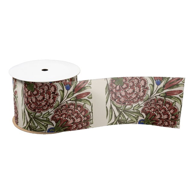 Carnation Flower Tile Antique Rustic Art Satin Ribbon (Spool)