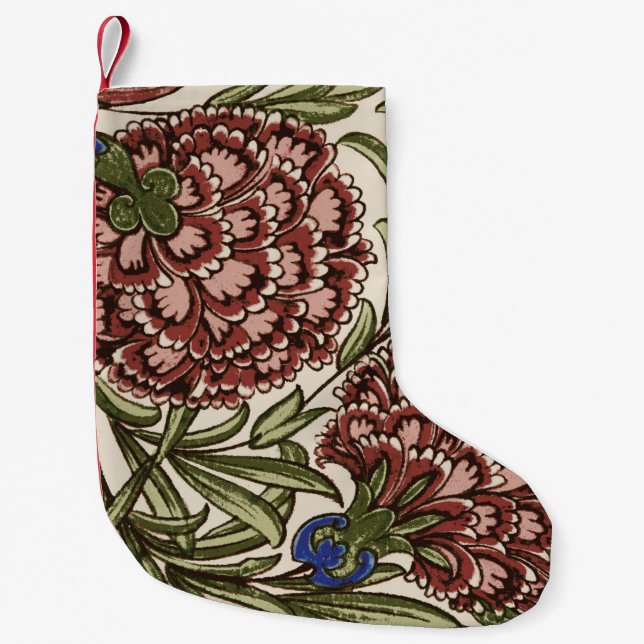 Carnation Flower Tile Antique Rustic Art Small Christmas Stocking (Front)