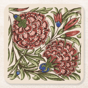 Carnation Flower Tile Antique Rustic Art Square Paper Coaster