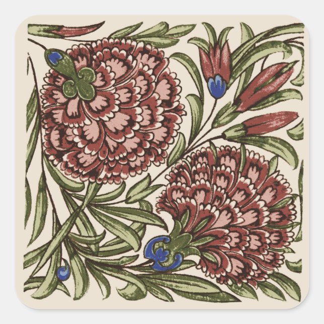 Carnation Flower Tile Antique Rustic Art Square Sticker (Front)