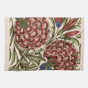 Carnation Flower Tile Antique Rustic Art Tea Towel