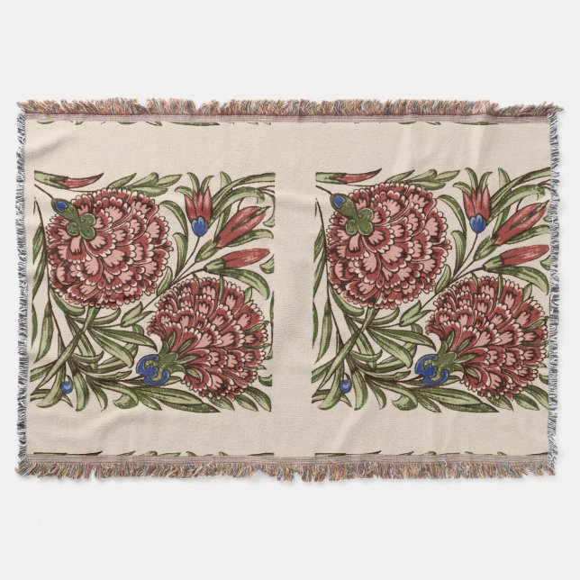 Carnation Flower Tile Antique Rustic Art Throw Blanket (Front)