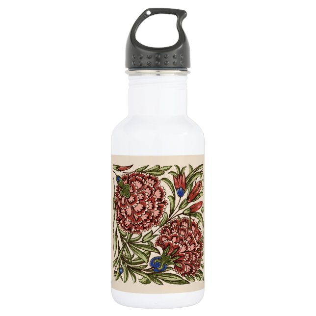 Carnation Flower Tile Antique Rustic De Morgan Art 532 Ml Water Bottle (Front)