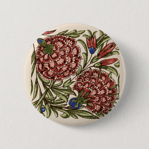 Carnation Flower Tile Antique Rustic De Morgan Art 6 Cm Round Badge