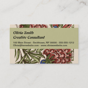 Carnation Flower Tile Antique Rustic De Morgan Art Business Card