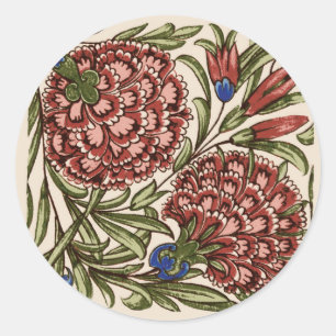 Carnation Flower Tile Antique Rustic De Morgan Art Classic Round Sticker