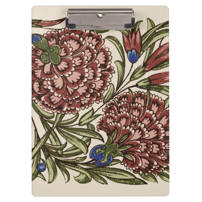 Carnation Flower Tile Antique Rustic De Morgan Art Clipboard (Front)