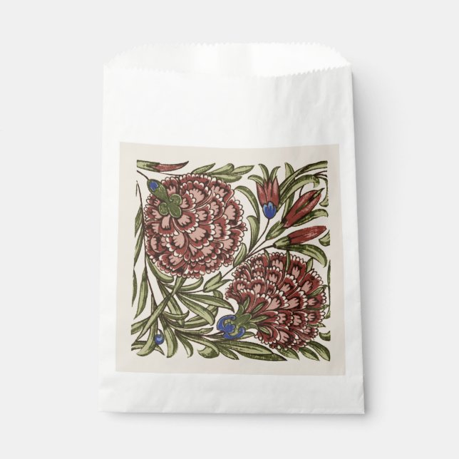 Carnation Flower Tile Antique Rustic De Morgan Art Favour Bags (Front)