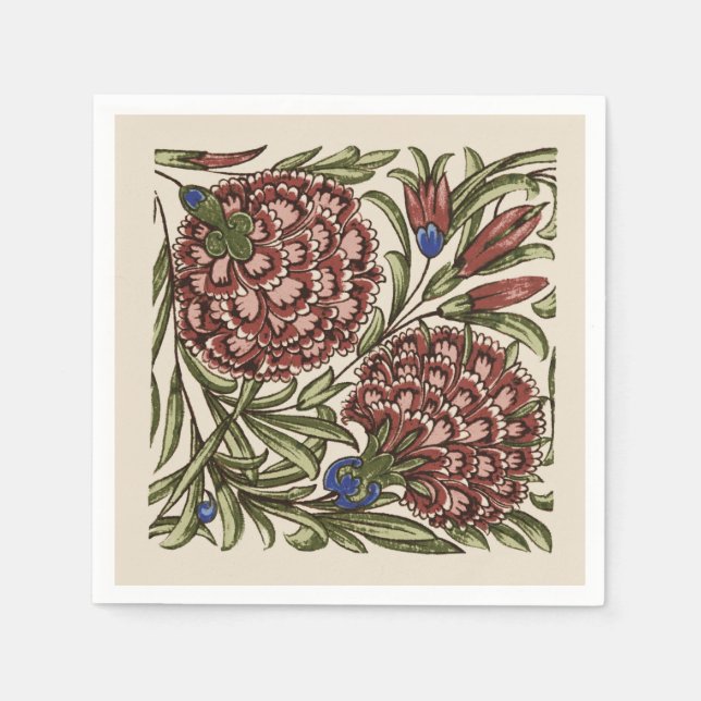 Carnation Flower Tile Antique Rustic De Morgan Art Napkin (Front)