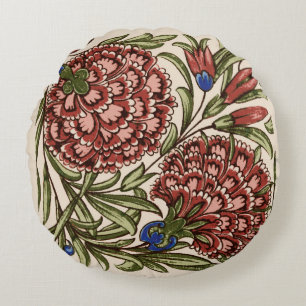Carnation Flower Tile Antique Rustic De Morgan Art Round Cushion