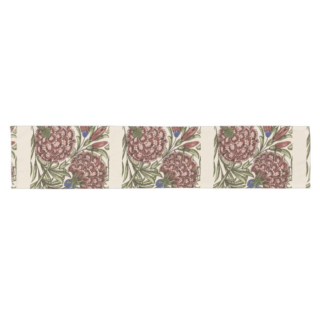 Carnation Flower Tile Antique Rustic De Morgan Art Short Table Runner (Horizontal)
