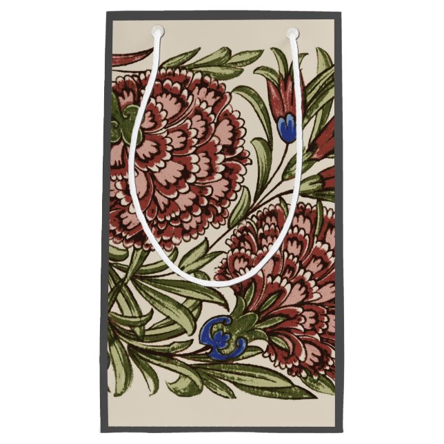 Carnation Flower Tile Antique Rustic De Morgan Art Small Gift Bag (Front)