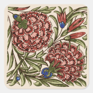 Carnation Flower Tile Antique Rustic De Morgan Art Square Sticker