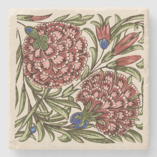 Carnation Flower Tile Antique Rustic De Morgan Art Stone Coaster