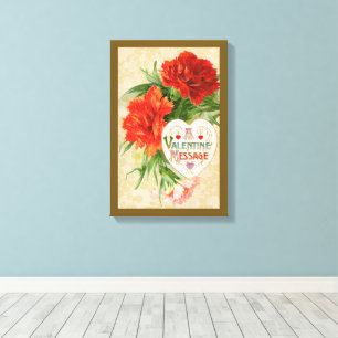 Carnation Flowers, Vintage Valentine's Day Message Canvas Print