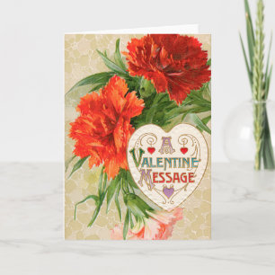Carnation Flowers, Vintage Valentine's Day Message Holiday Card