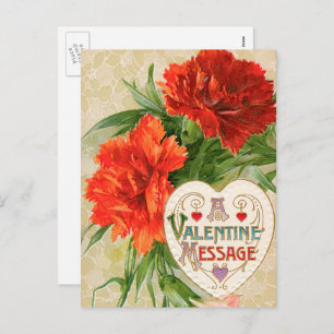 Carnation Flowers, Vintage Valentine's Day Message Holiday Postcard