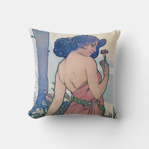 Carnation (Four Flowers), Alphonse Mucha Cushion