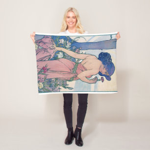 Carnation (Four Flowers), Alphonse Mucha Fleece Blanket