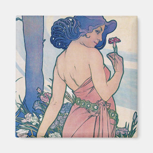 Carnation (Four Flowers), Alphonse Mucha Magnet