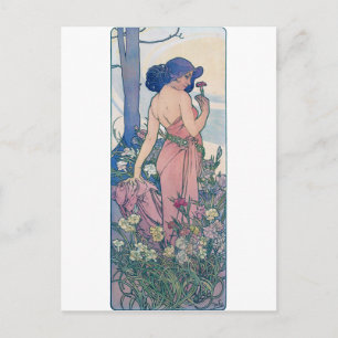 Carnation (Four Flowers), Alphonse Mucha Postcard