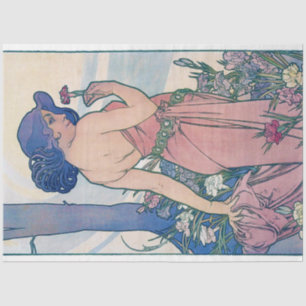 Carnation (Four Flowers), Alphonse Mucha Tissue Paper