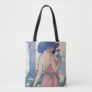 Carnation (Four Flowers), Alphonse Mucha Tote Bag