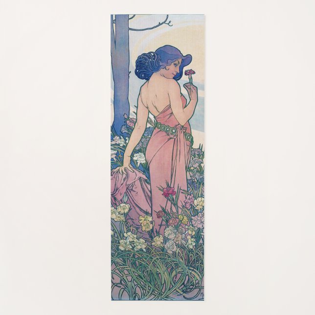 Carnation (Four Flowers), Alphonse Mucha Yoga Mat (Front)