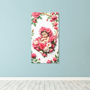 Carnation Halo – Baby Girl Birth Flower Art Canvas Print