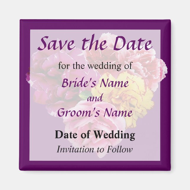Carnation Heart Mixed Colours Save the Date Magnet (Front)