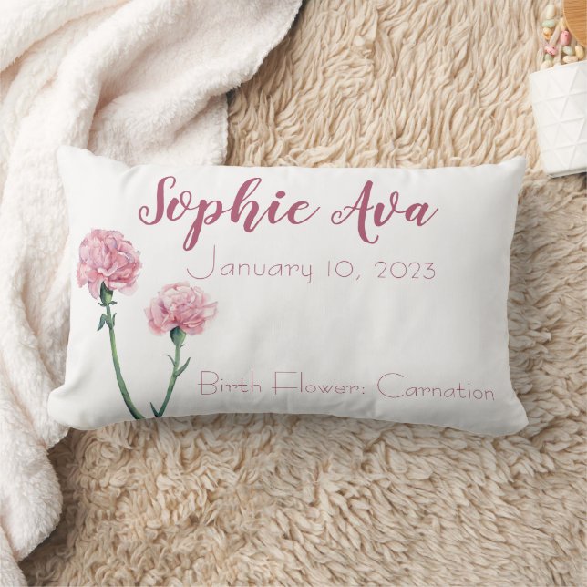 Carnation January Birth Month Flower Lumbar Cushion (Blanket)