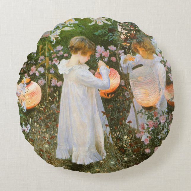 Carnation, Lily, Lily, Rose By John Singer Sargent Round Cushion (Front)