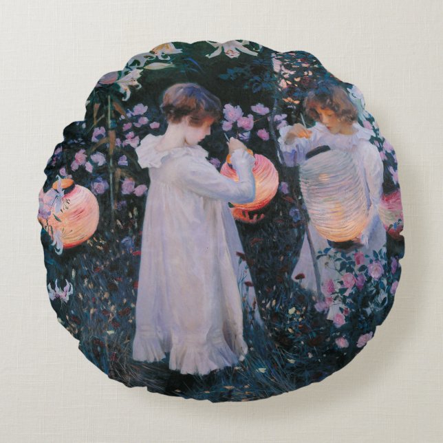 Carnation Lily Lily Rose John Singer Sargent Art Round Cushion (Front)