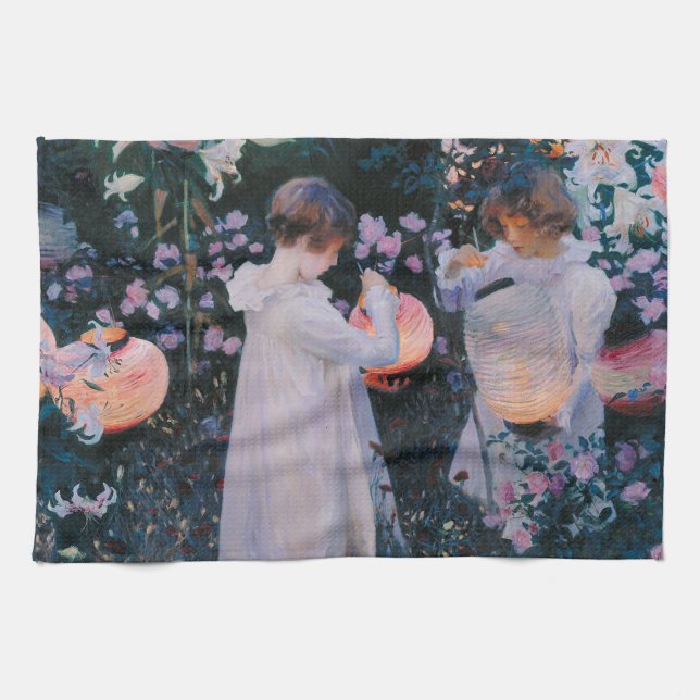 Carnation Lily Lily Rose John Singer Sargent Art Tea Towel (Horizontal)