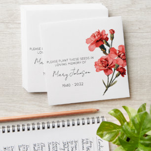 Carnation Memorial Funeral Seed Envelope