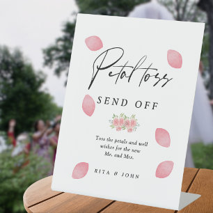Carnation Pink Floral Wedding Petal Toss Send Off Pedestal Sign