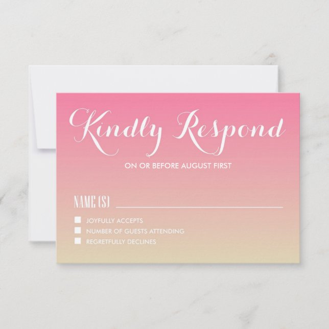 Carnation Pink Gradient Sunset Wedding RSVP Card (Front)