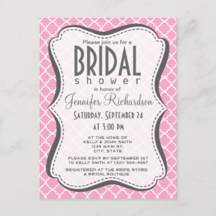 Carnation Pink Quatrefoil Invitation Postcard