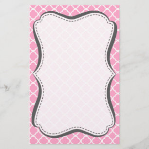Carnation Pink Quatrefoil Stationery