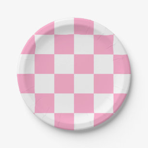 Carnation Pink/White Checkered Paper Plate