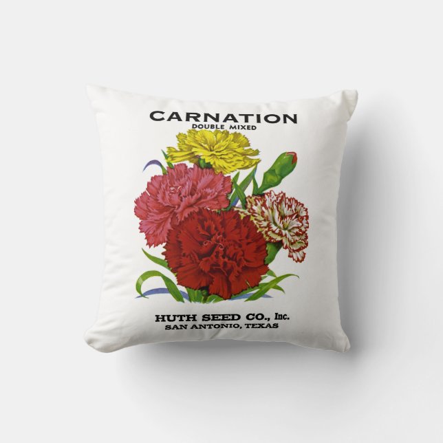 Carnation Vintage Seed Packet Cushion (Front)